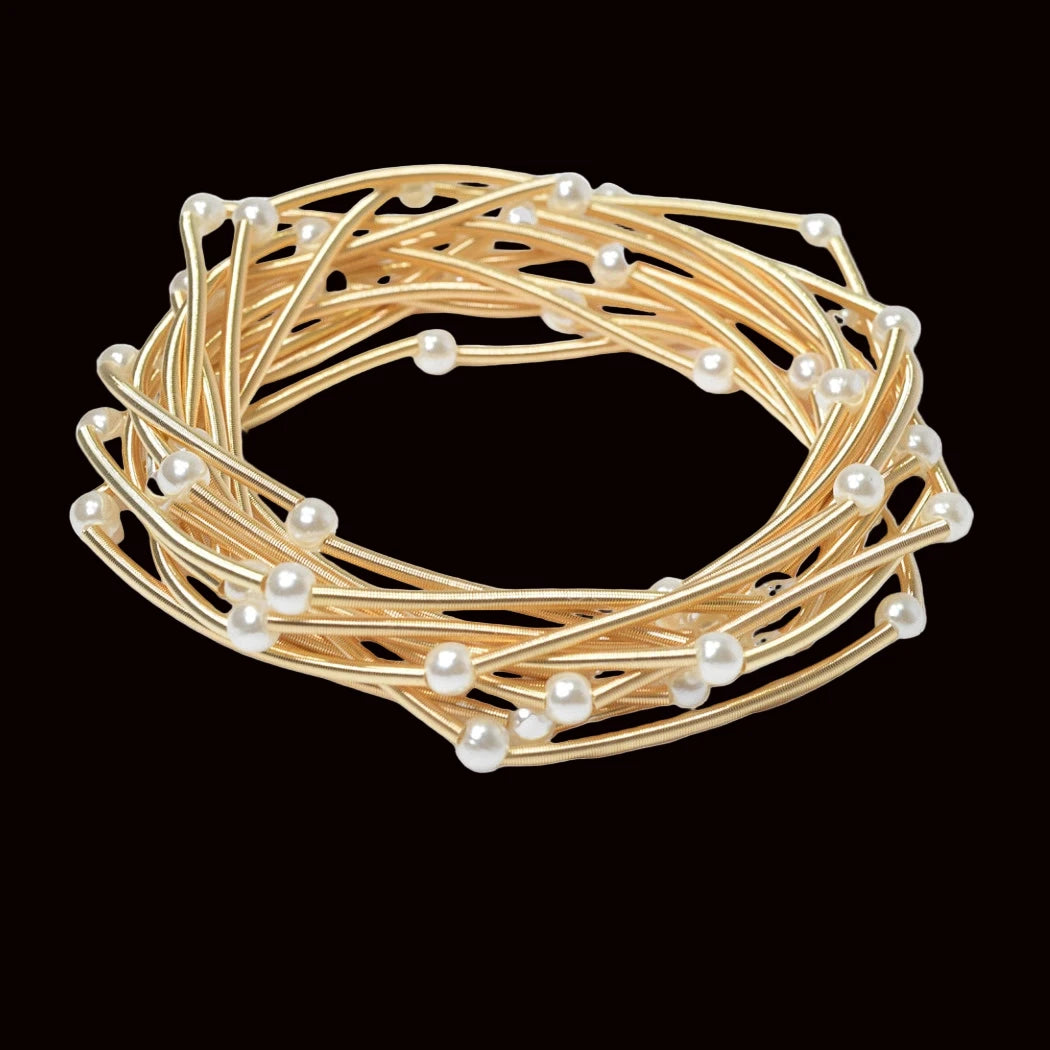 Ball Accent Multi Layered Stretch Spring Bracelet