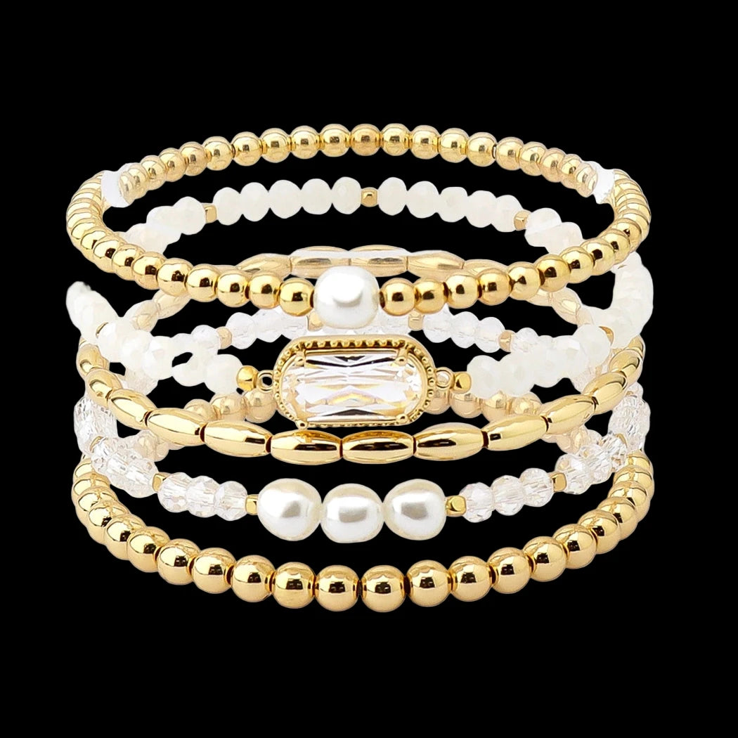 Geometric Glass Stone Freshwater Pearl Accent Multi Layered