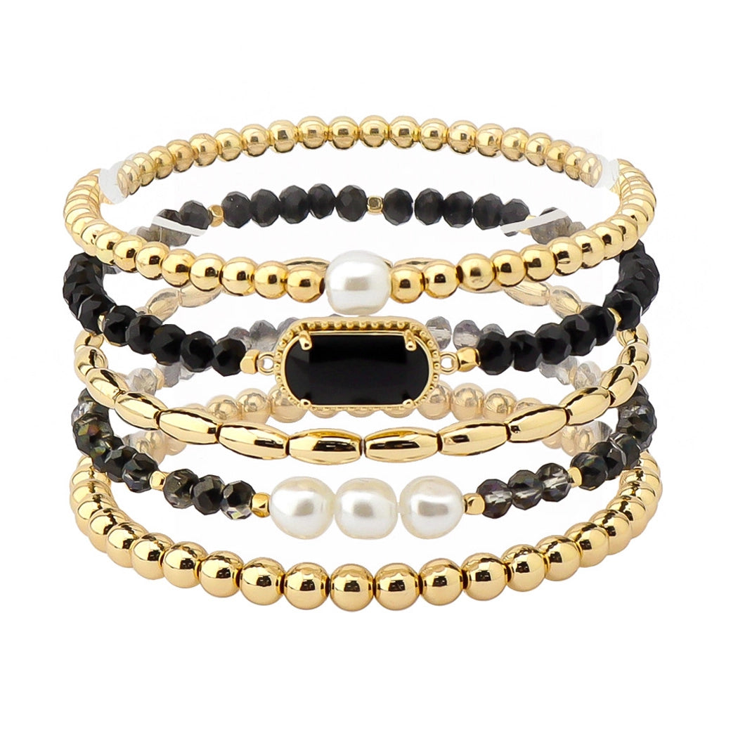 Geometric Glass Stone Freshwater Pearl Accent Multi Layered