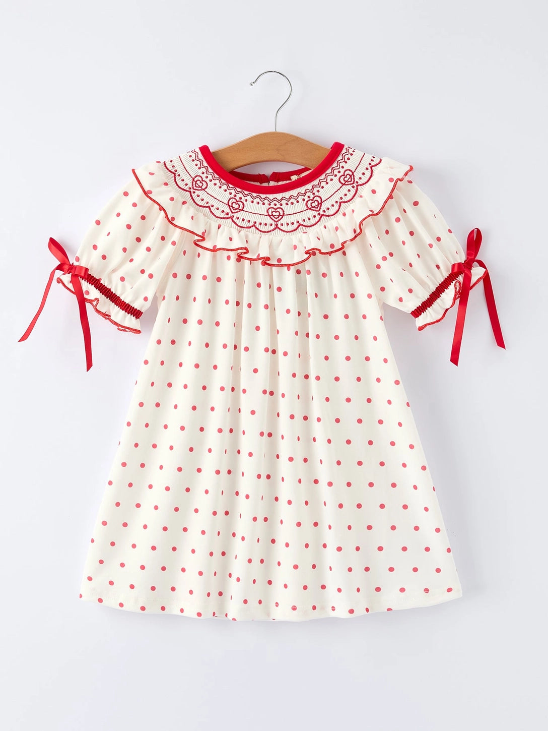 Valentine's Day Polka Dot Girls' Dress with Smocking Embroidery 5 Valentine's Day Polka Dot Girls' Dress with Smocking Embroidery 5