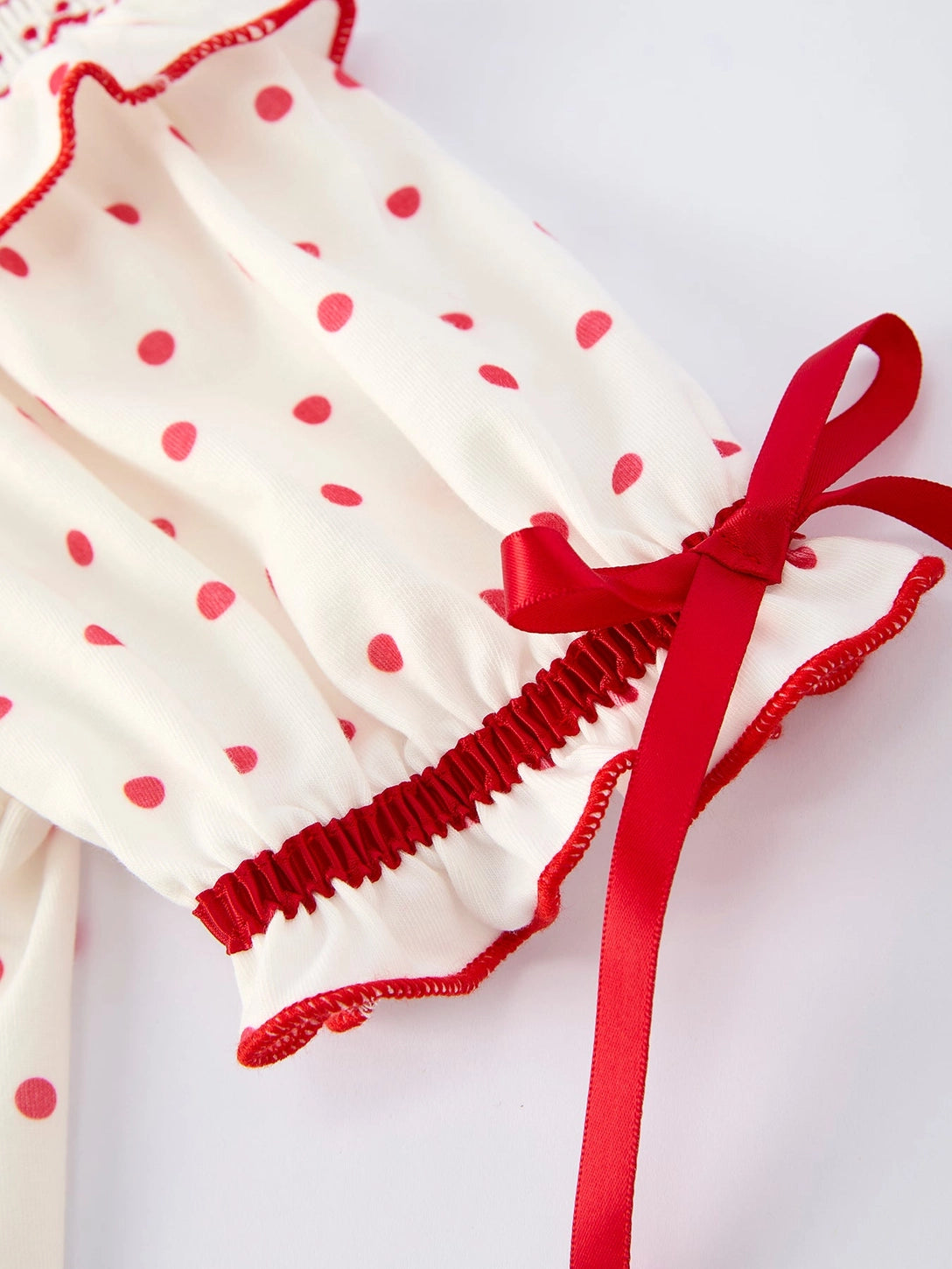 Valentine's Day Polka Dot Girls' Dress with Smocking Embroidery