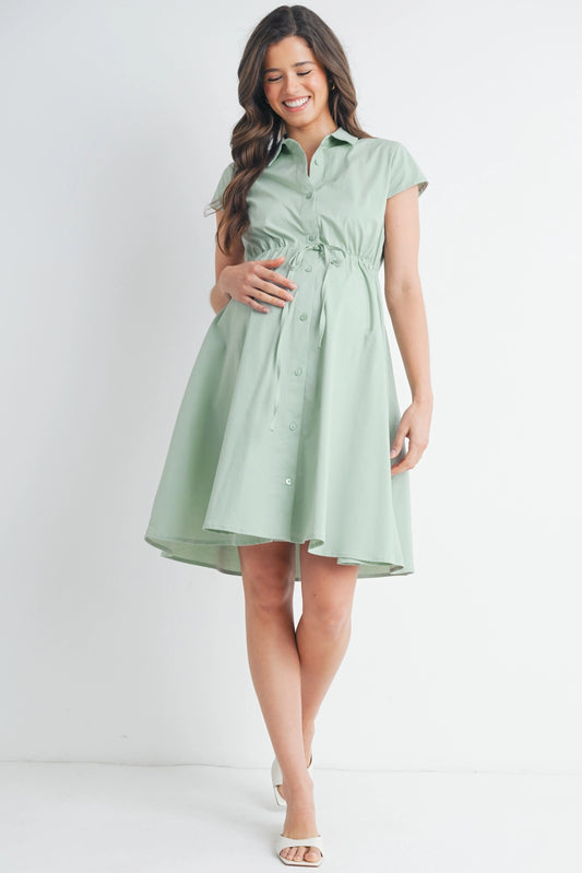 Button Up Short Sleeve Maternity Shirt Dress