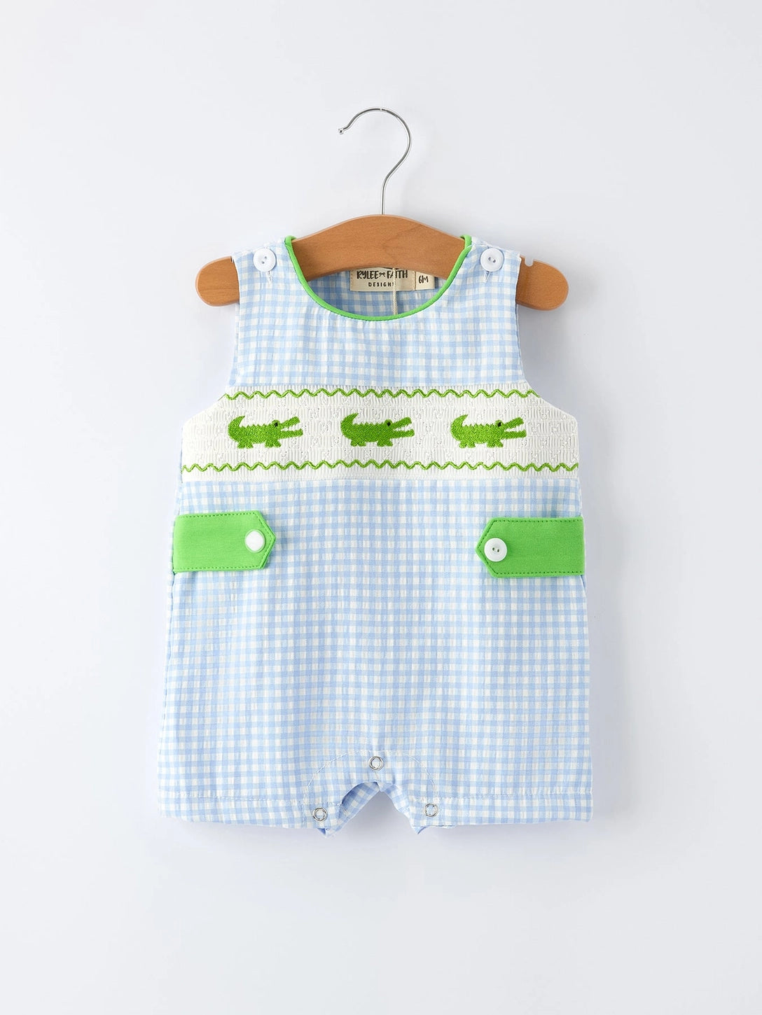 Baby Boys Summer Crocodile Embroidered Smocked Romper