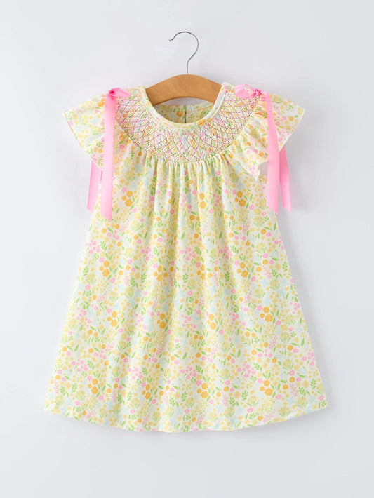 Spring Floral Smocked Girl Dress