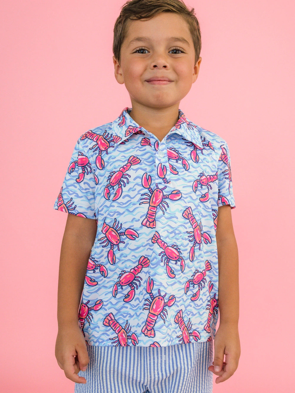 Boys Blue Lobster Lagoon Knit Short Sleeve Performance Polo