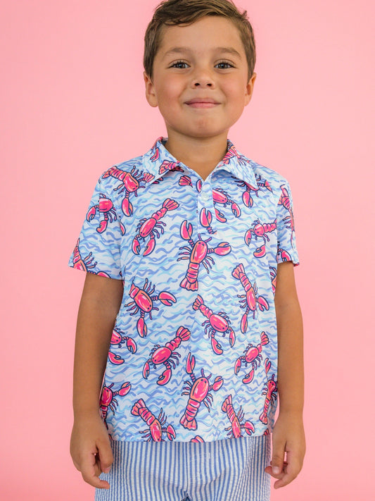 Boys Blue Lobster Lagoon Knit Short Sleeve Performance Polo