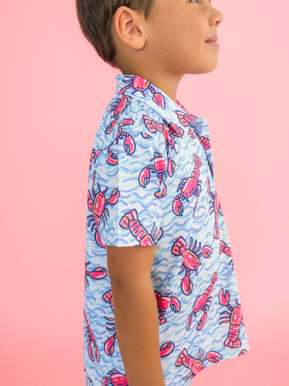 Boys Blue Lobster Lagoon Knit Short Sleeve Performance Polo