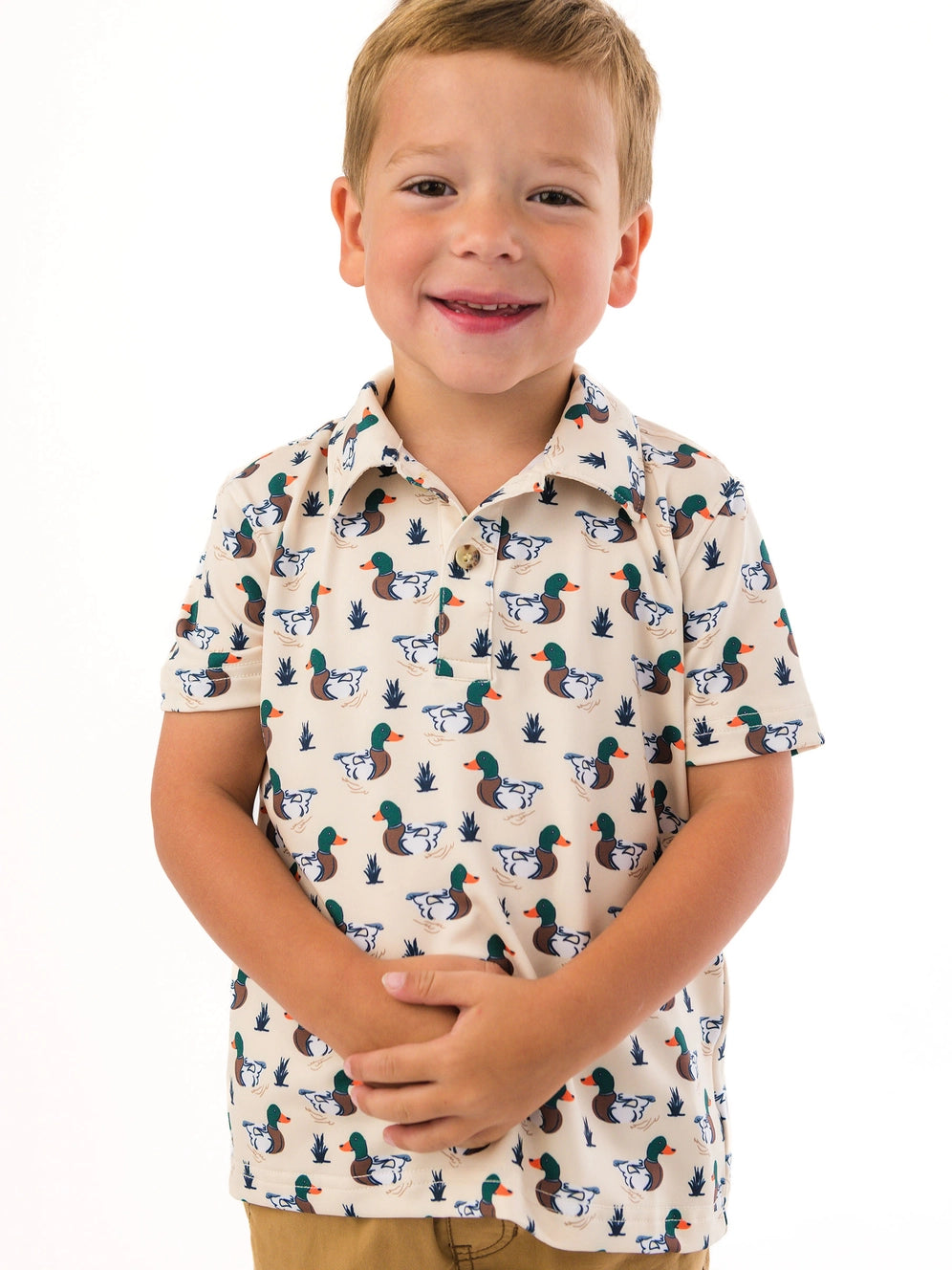 Boys Mallard Marsh Duck Knit Short Sleeve Performance Polo