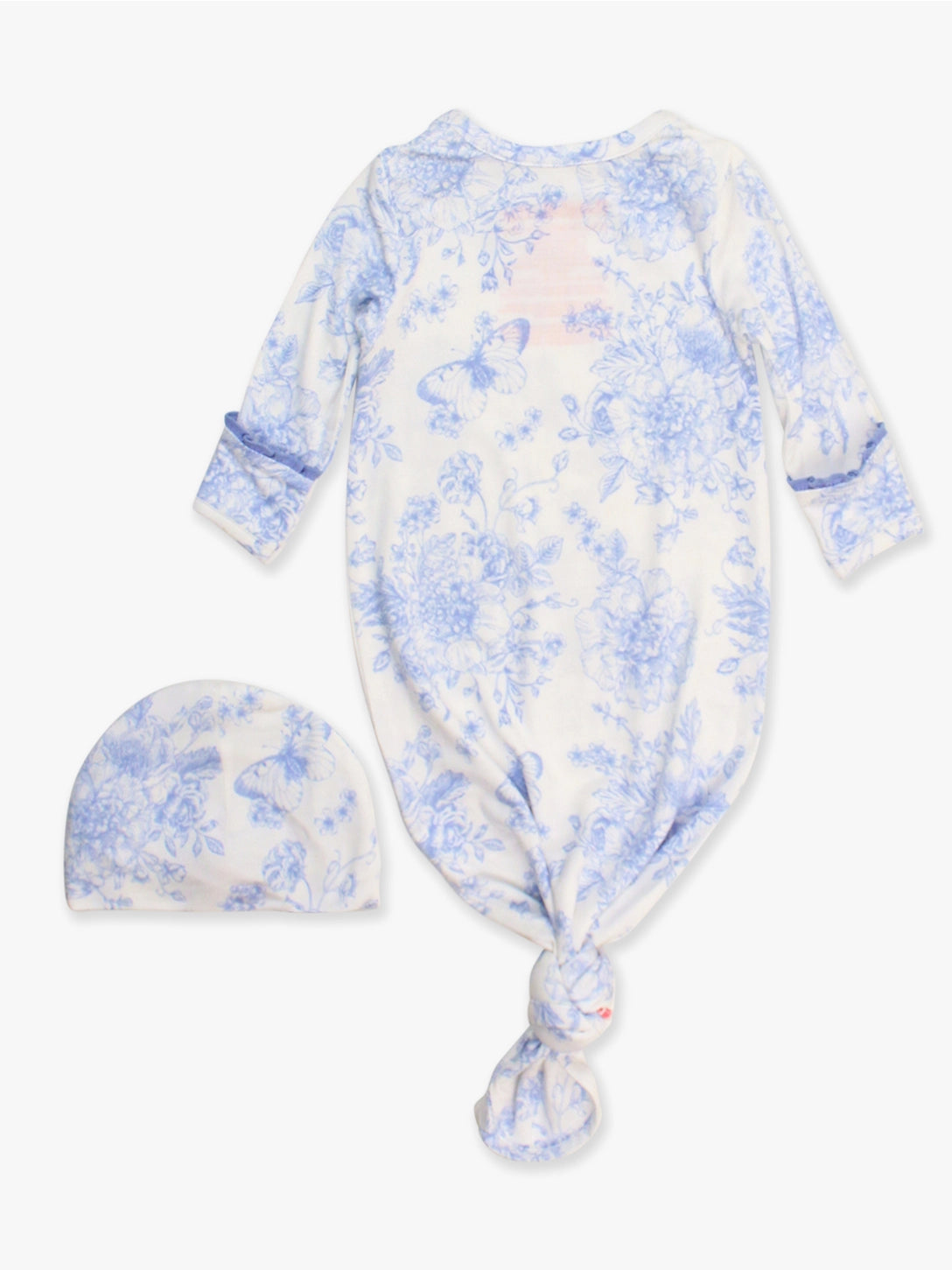 Softsnooze™ Baby Girls Bamboo Viscose Periwinkle Butterfly Garden Ruffle Knotted Sleep Gown & Bow Hat Set Size Newborn-3 Months