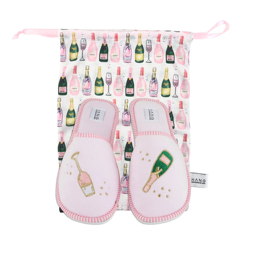 Champagne Foldable Travel Slippers & Pouch Set