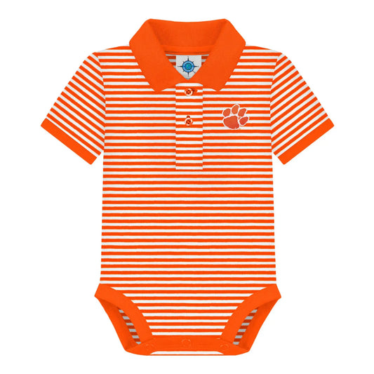 Clemson Tigers Striped Infant Polo Bodysuit - Orange/Purple