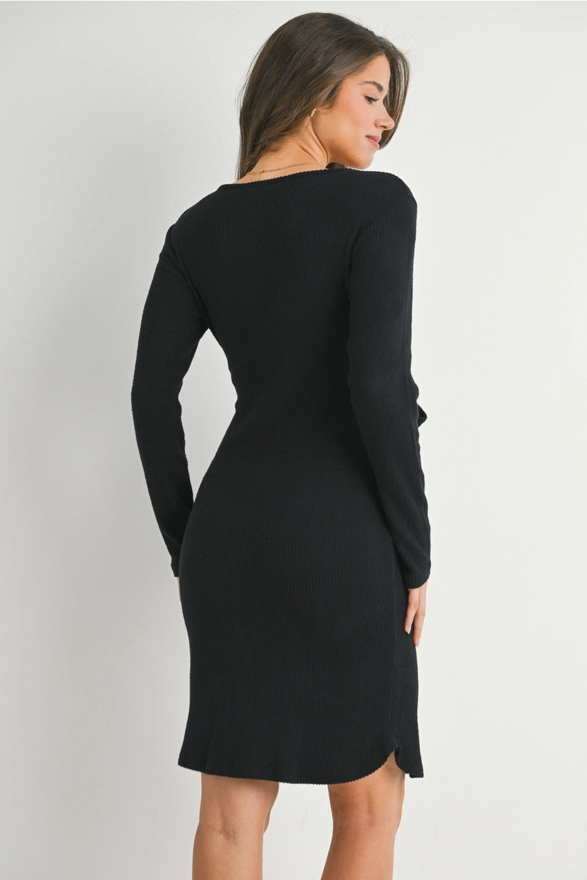 Ribbed Long Sleeve Tie Waist Maternity Knit Dress
