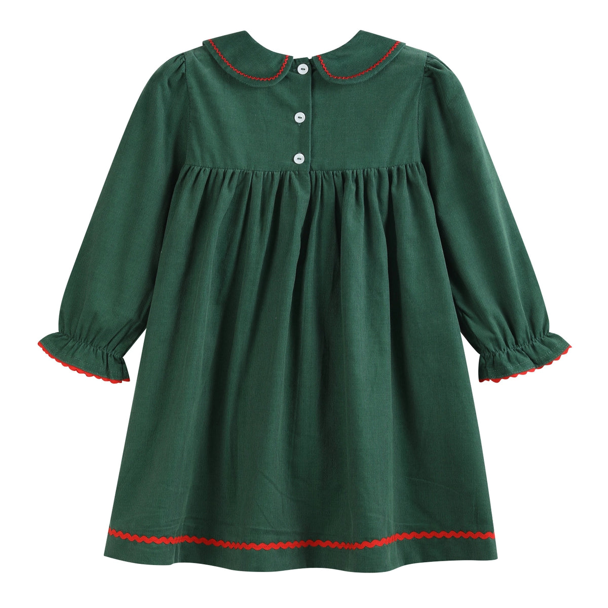 Green Corduroy Christmas Tree Ruffle Dress