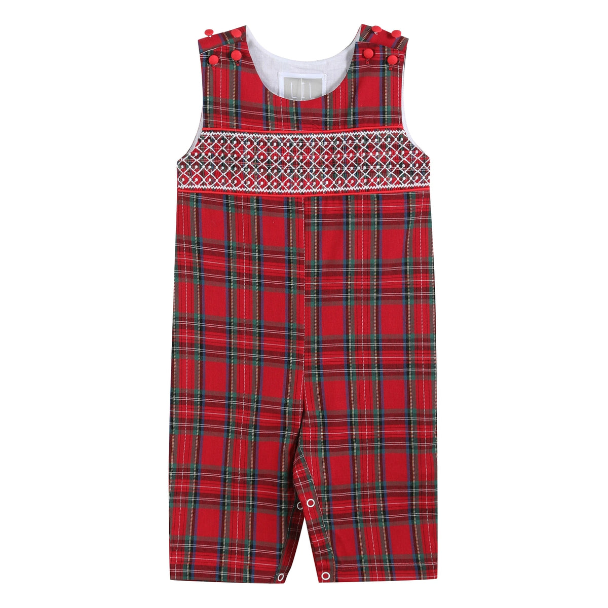 Red and Green Plaid Smocked Overalls