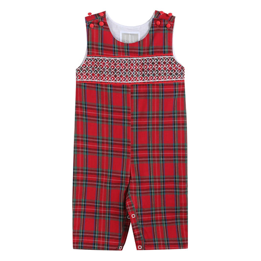 Red and Green Plaid Smocked Overalls