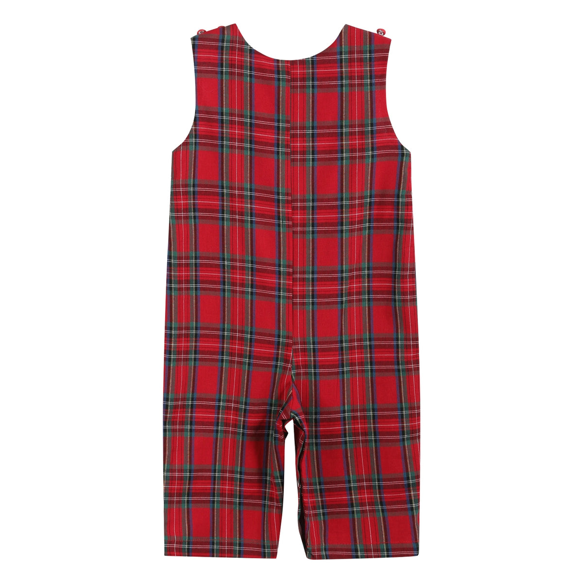 Red and Green Plaid Smocked Overalls
