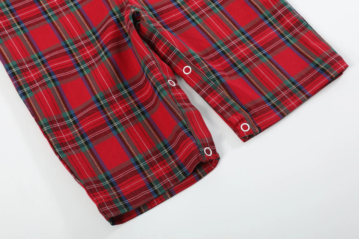 Red and Green Plaid Smocked Overalls