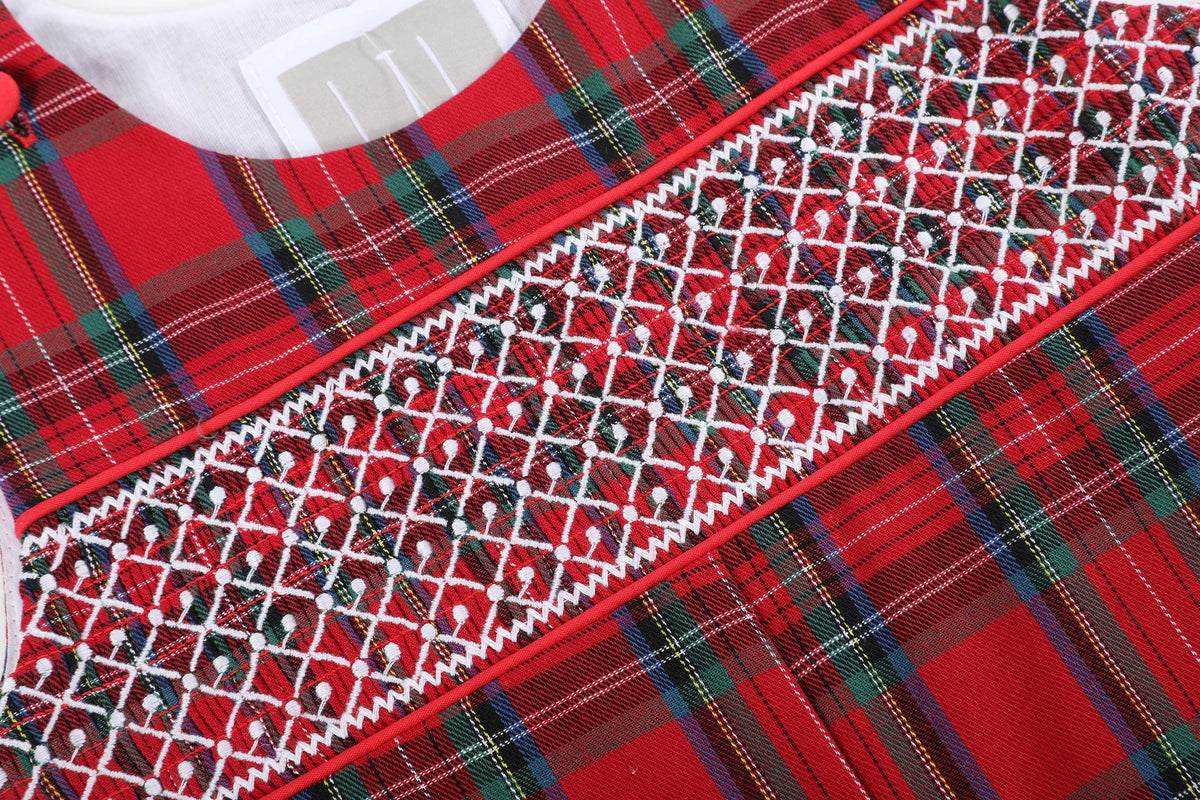 Red and Green Plaid Smocked Overalls