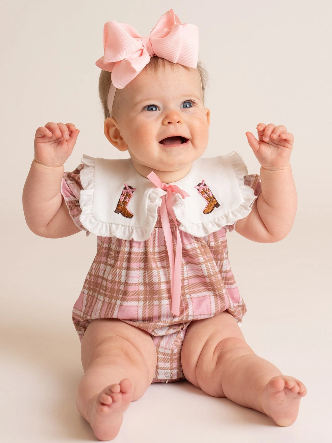 Cowgirl Cutie Boots Embroidered Plaid Romper