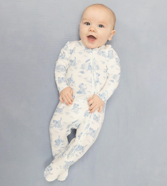 Puppy Toile Blue 2 Way Zipper Footie