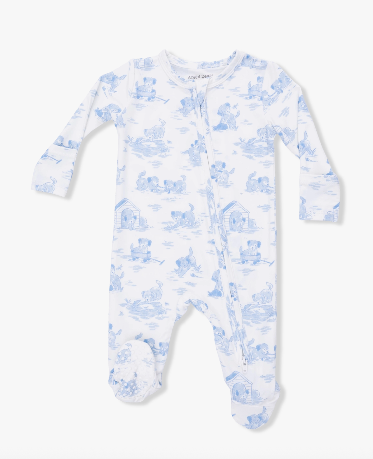 Puppy Toile Blue 2 Way Zipper Footie
