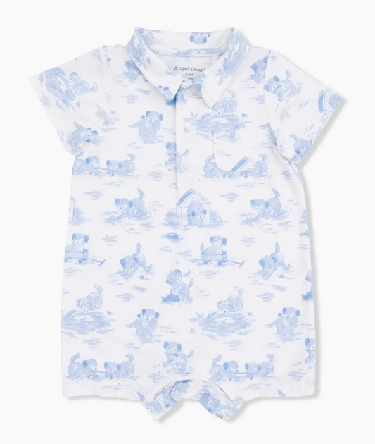 Puppy Toile Blue Polo Shortie