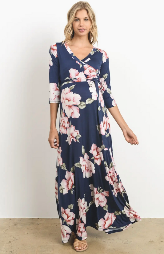Floral Print Faux Wrap Maternity Maxi Dress