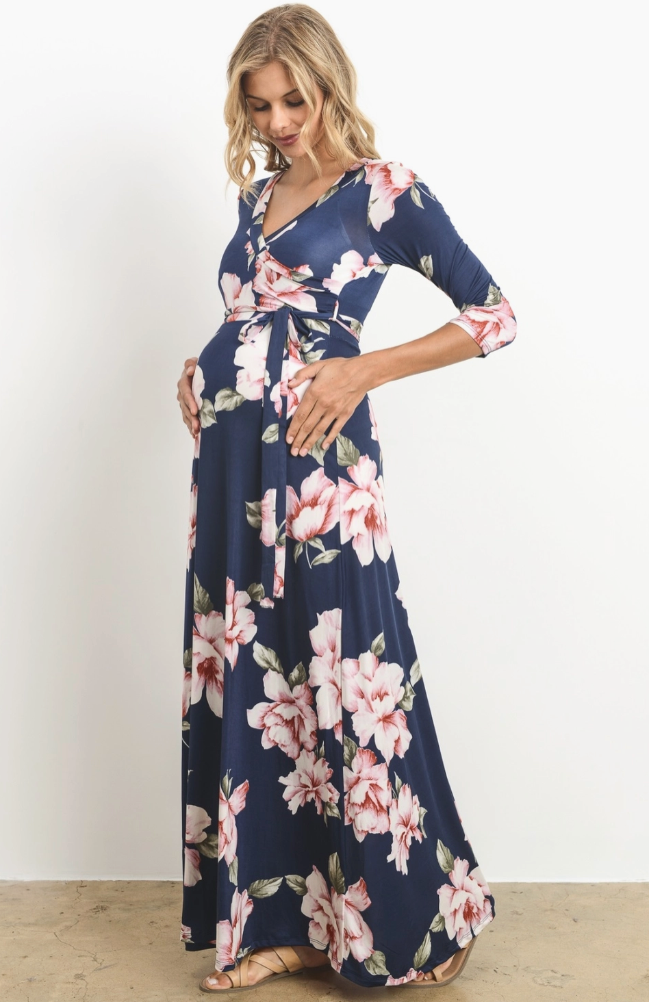 Floral Print Faux Wrap Maternity Maxi Dress