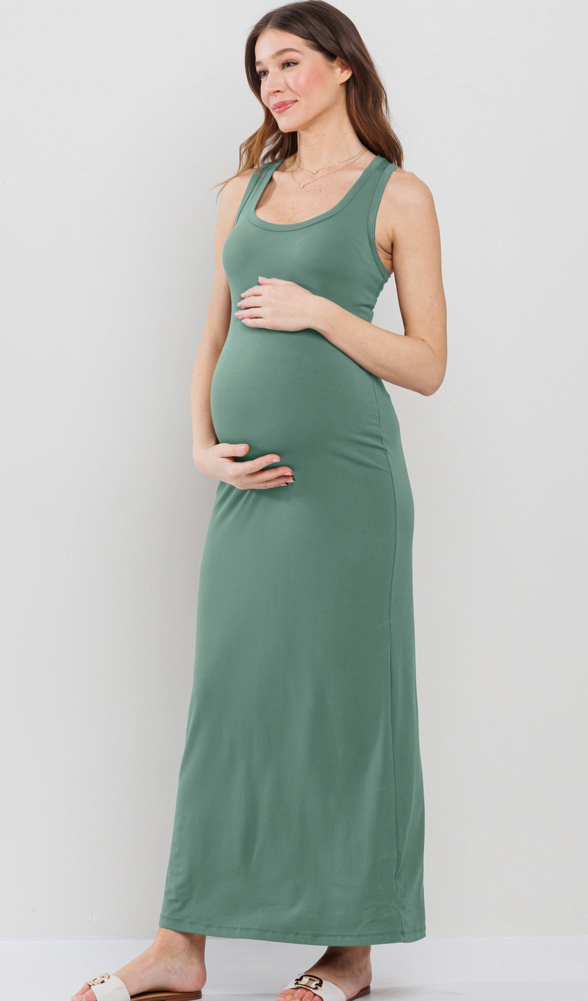 Scoop Neck Maternity Jersey Tank Top Maxi Dress