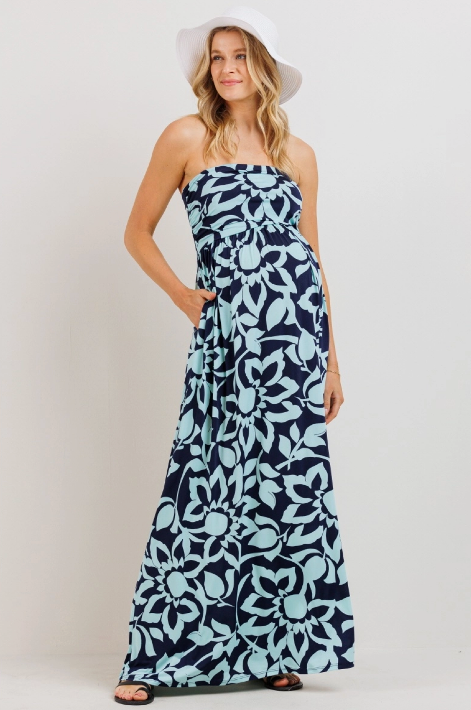 Tropical Floral Strapless Maternity Maxi Dress
