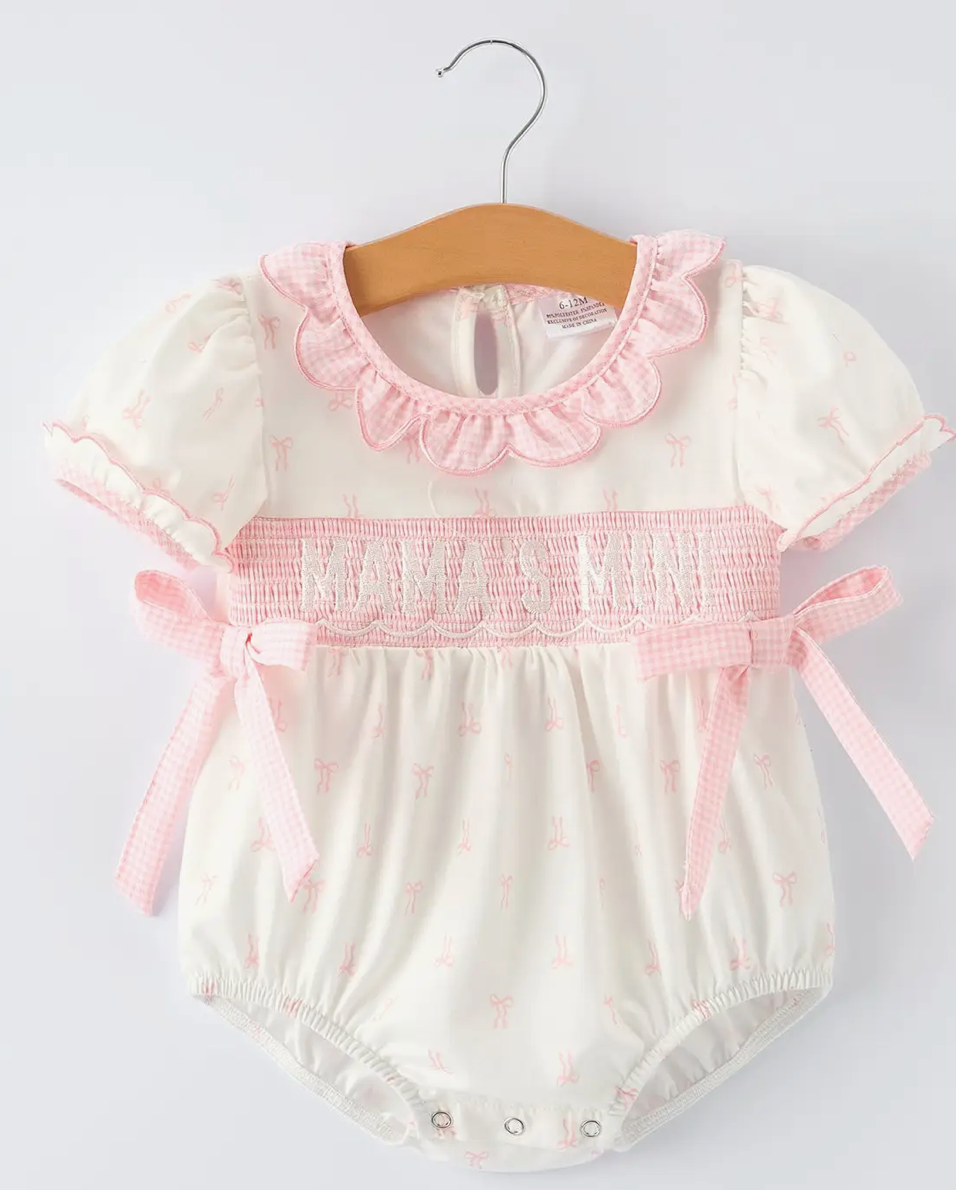 “Mama's Mini” Smocked Bow Ruffle Romper