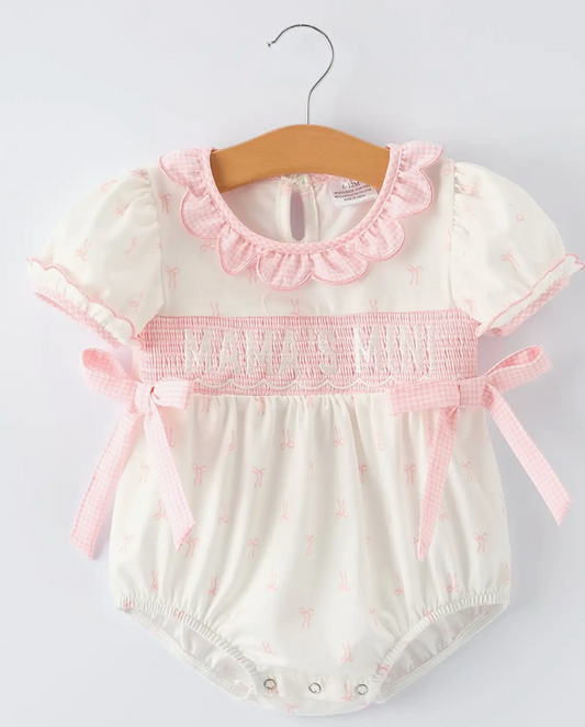 “Mama's Mini” Smocked Bow Ruffle Romper