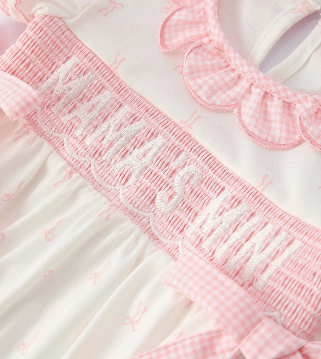 “Mama's Mini” Smocked Bow Ruffle Romper