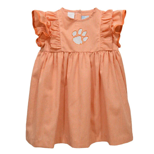 Clemson Tiger Embroidered Gingham Dress