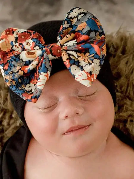 ilybean Fall Floral Bow Newborn Girl Hospital Hat