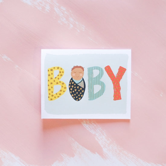 9th Letter Press Baby Swaddled Card