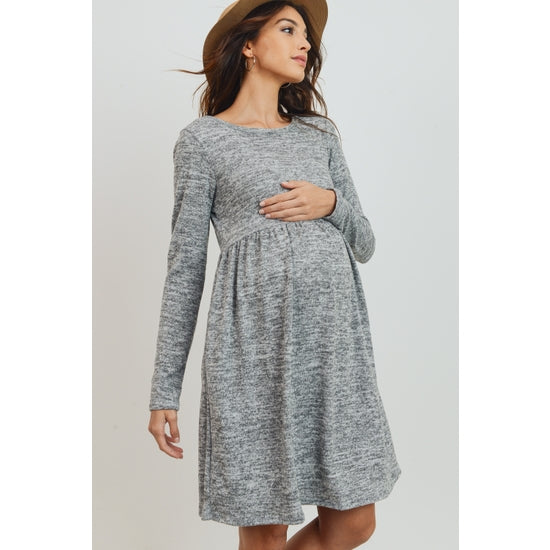 Hello Miz Heather Grey Long Sleeve Knit Maternity Dress
