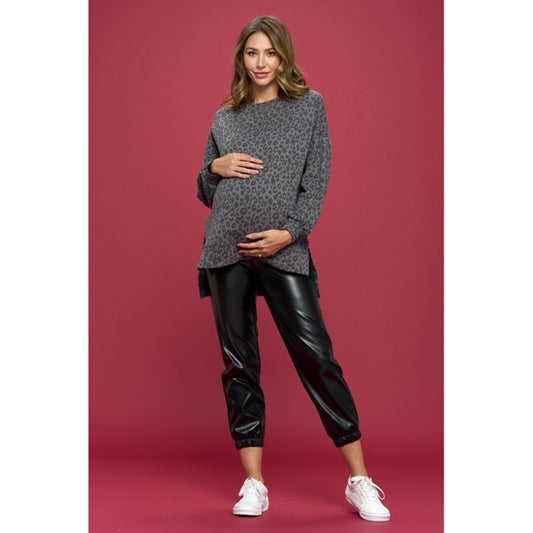 Star Motherhood Animal Print Sweatshirt With Side Slits