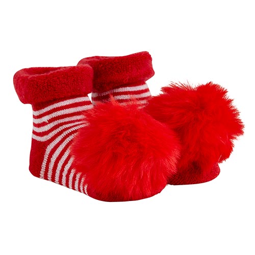 Stephan Baby Pom Socks - Stripe+Red Fur Pom, 3-12 months