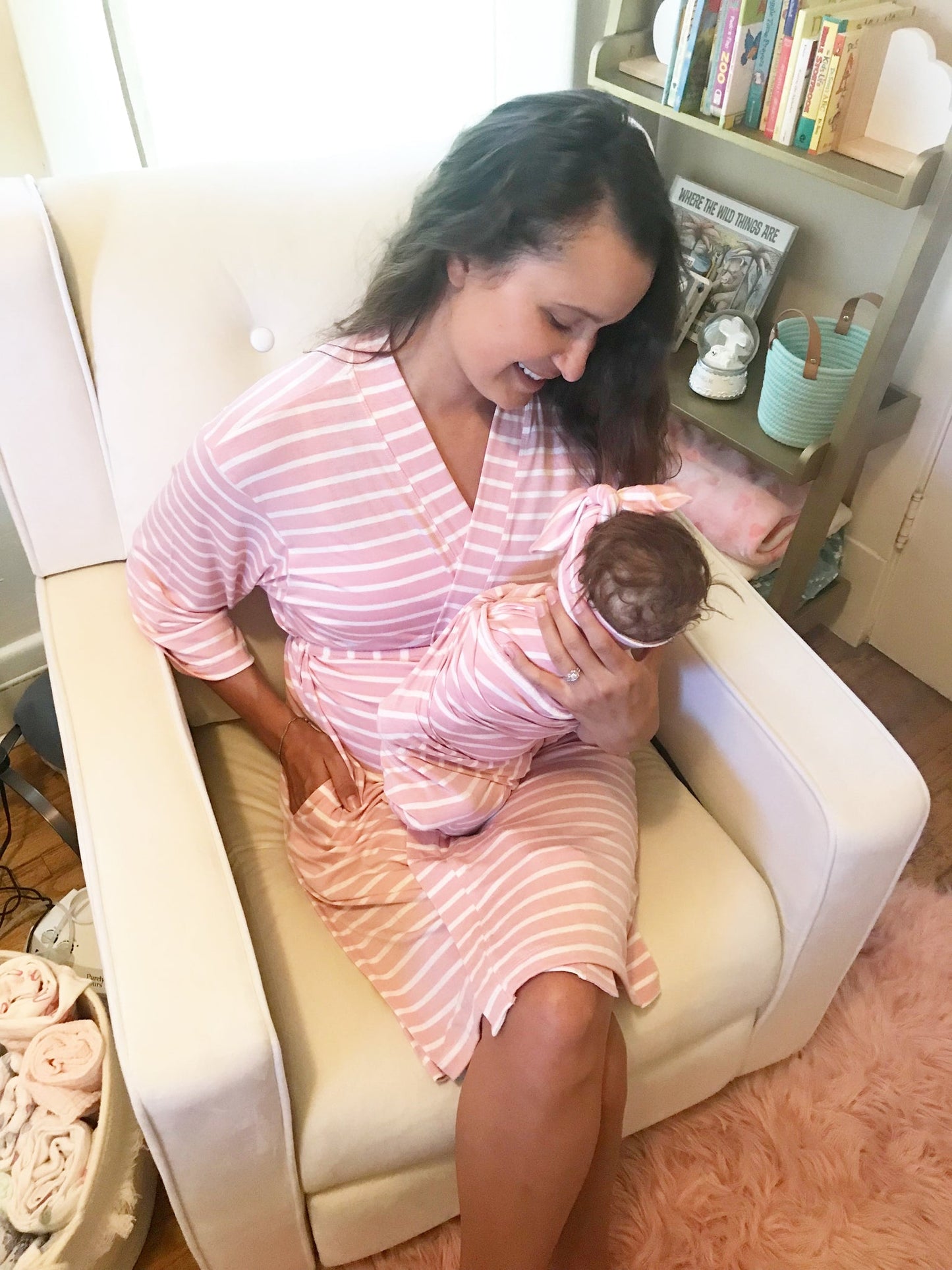 Apsen Lane Pink Striped Maternity 3 Piece Set - Robe, Blanket & Headband