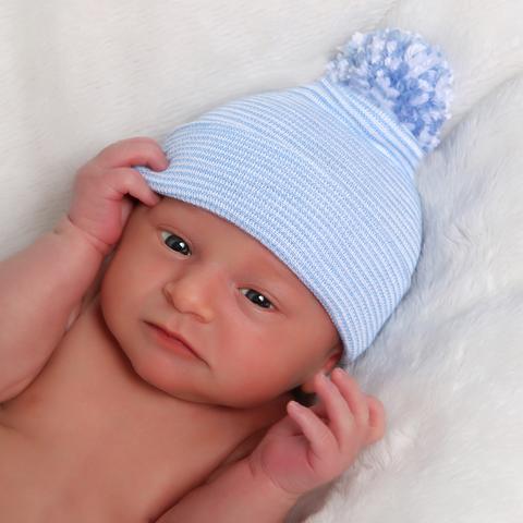 ilybean striped newborn hospital hat with mixed pompom