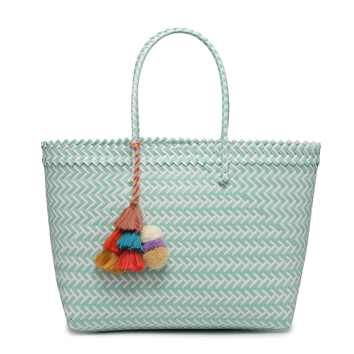 Jen & Co - Shelby Large Handwoven Tote with Pom-Poms