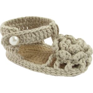 Baby Deer crochet natural t-strap sandal